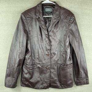 Clio Red Leather Blazer Womens M 3 Button CorpCore Witchy DarkFairy Sultry Goth